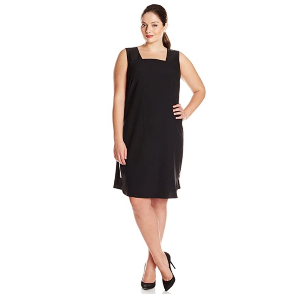 Modamix stretch crepe dress faux leather trim Plus